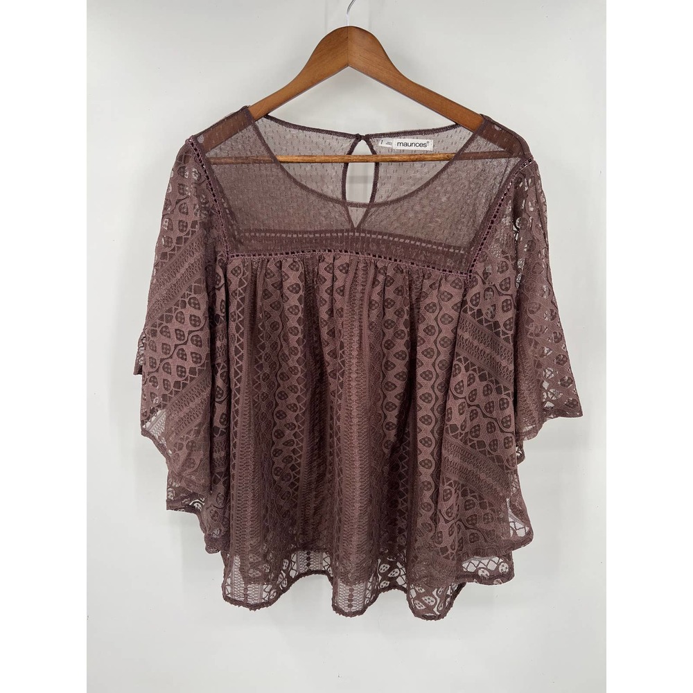 Maurices mauve brown lace boho blouse top plus size 1 or 16/18